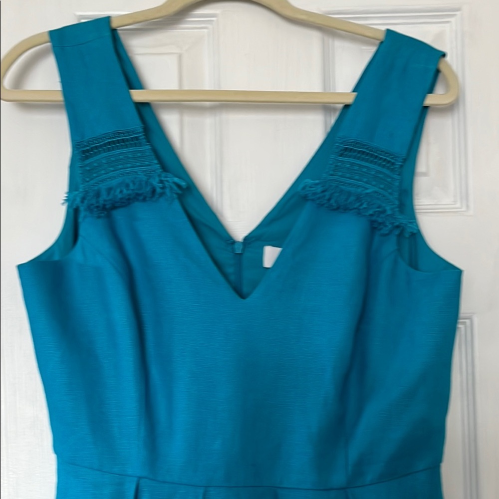 Badgley Mischka Teal Lace Trim Midi Dress sz 10 - Picture 3 of 5